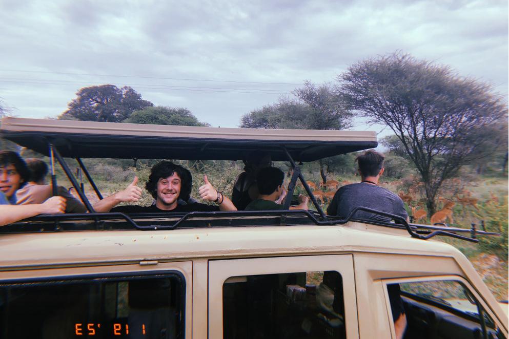 Carthage students on a safari in Serengeti.